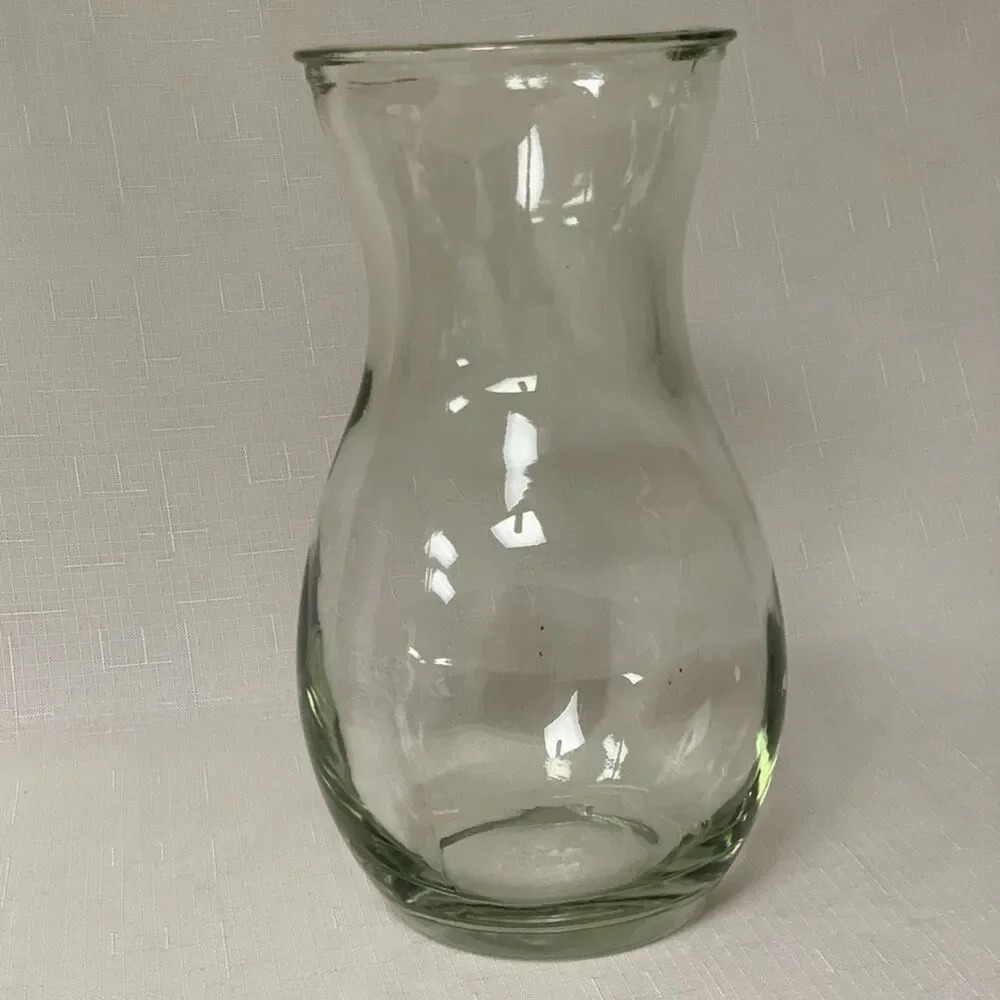 Hand blown Glass Green Tint Flower Vase Custom Crafted Artisan Home Decor Accent